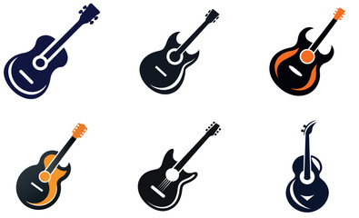 Collection of various guitar silhouette icons