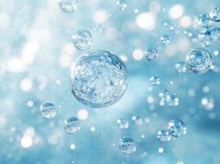 Transparent water molecules, science close-up view