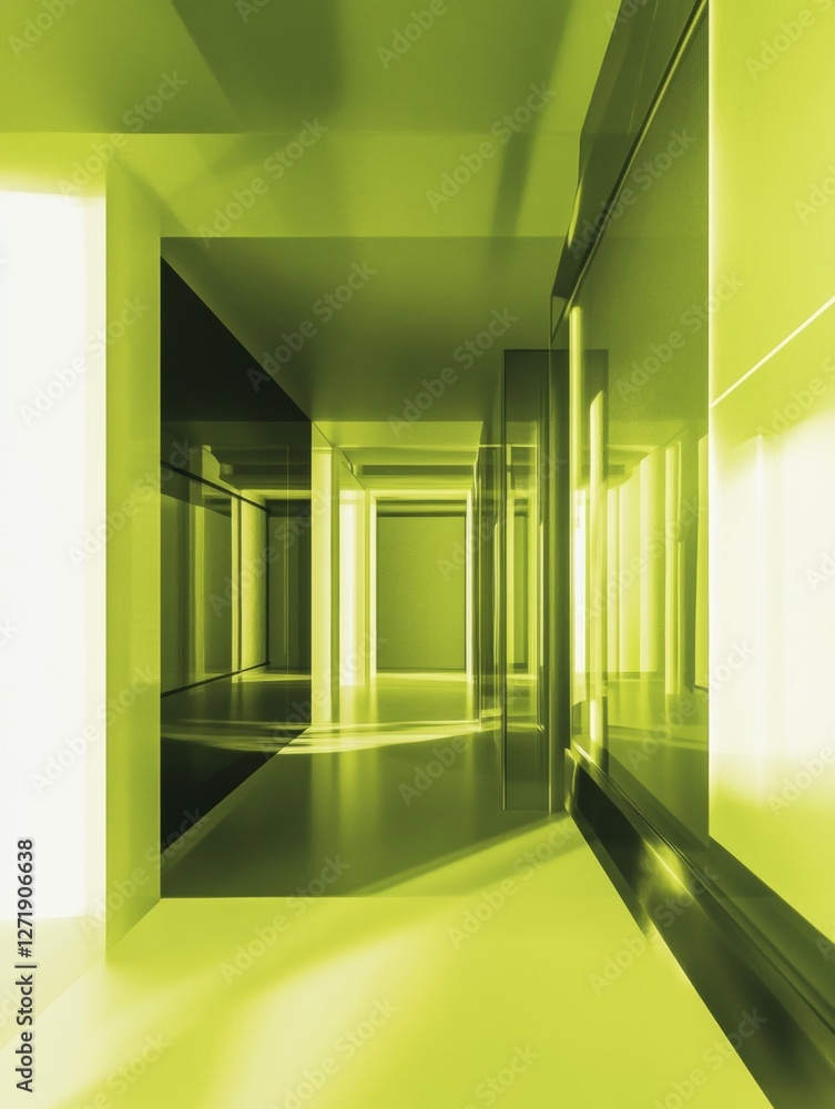 Aufkleber Neon Futuristic Data Corridor Sleek Glass and Steel Architecture for Cutting-Edge Tech Infrastructure, Enhancing Cloud Computing in Modern Business Environments