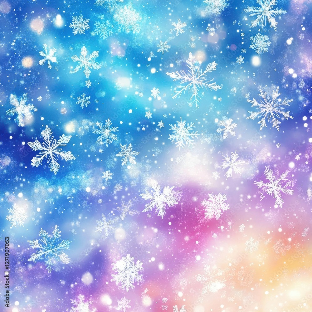 Poster falling snow with a colorful pastel bokeh background image