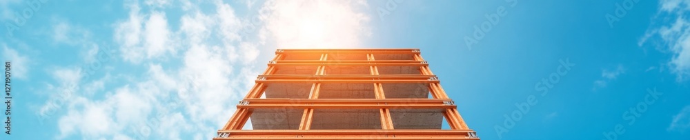 Poster urban skyline vision modular concrete framework with industrial crane under blue sky - infrastructur