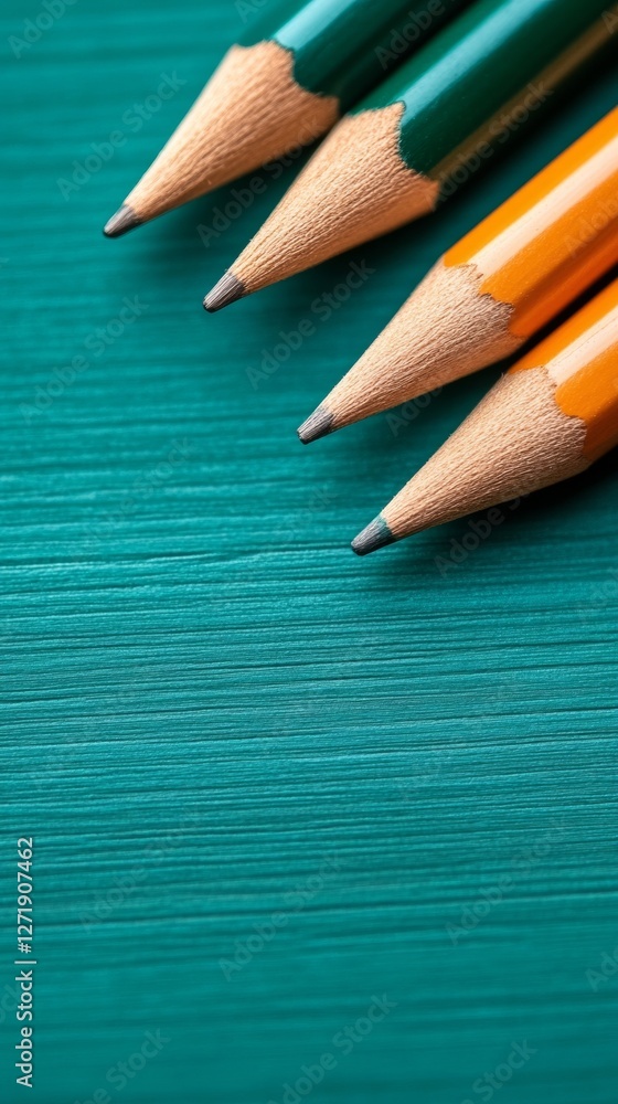 Aufkleber colorful artisan pencils on teal wood creative workspace essentials for skill development and collab