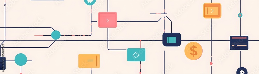 Poster abstract digital illustration of interconnected elements representing data flow and technology conce