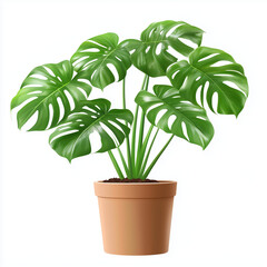 Monstera deliciosa on a pot isolated on white background Generative ai
