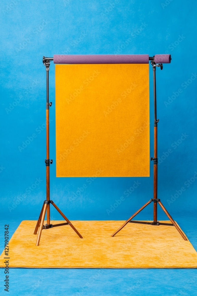 Aufkleber Modern Studio Setup Vibrant Backdrop System with Wooden Support Structure on Textured Carpet - Stylish Content Creation and Visual Marketing Solution