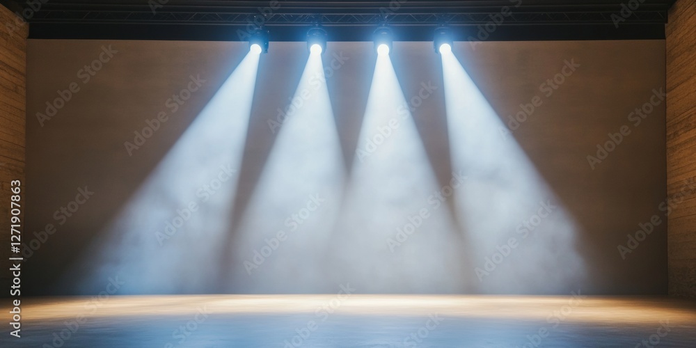 Poster dynamic stage lighting design geometric spotlight beam array with industrial rigging - enhancing the