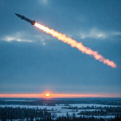 A view of a ballistic missile flying through the sky