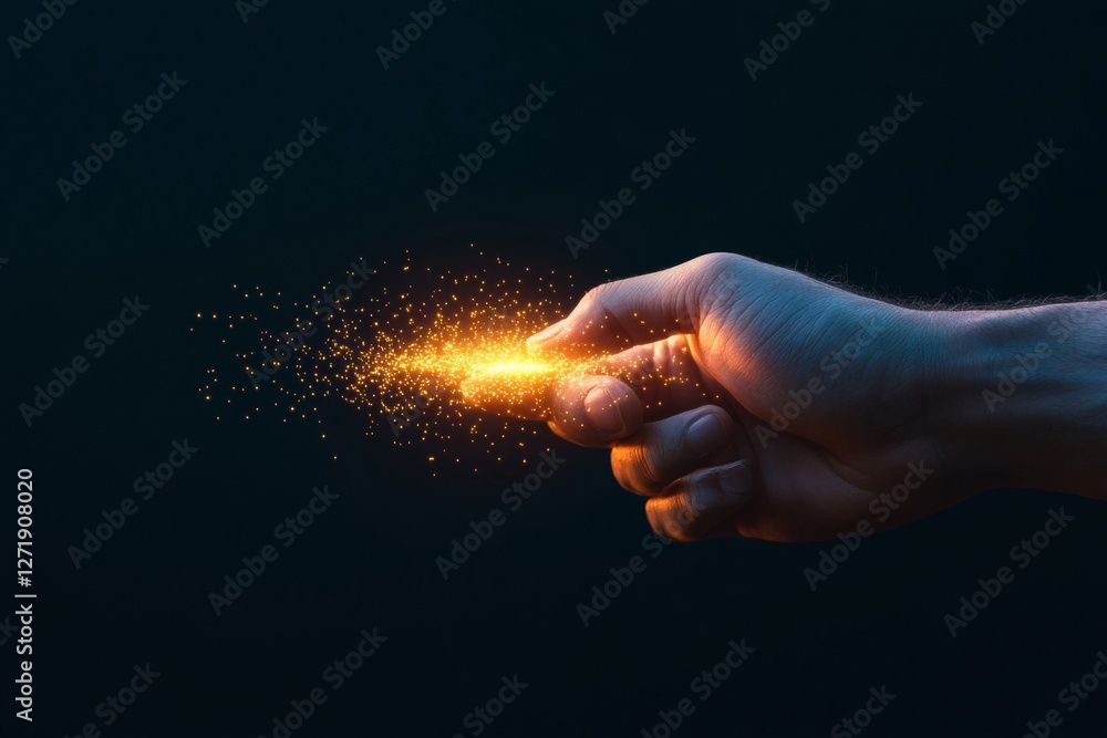 Fototapete Futuristic Digital Interface Human Hand Interacting with Glowing Data Elements - Tech Visualization for AI Innovation and Enhanced User Experience in Modern Workspaces