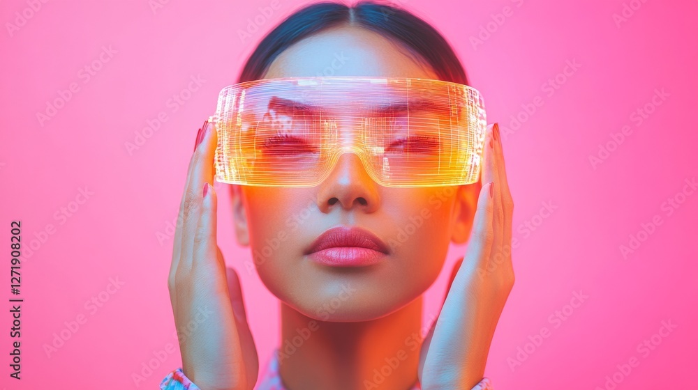 Aufkleber Futuristic Holographic Eyewear on Vibrant Background Tech-Forward Innovation and Digital Reality for Cutting-Edge Marketing and Vision Technology Solutions