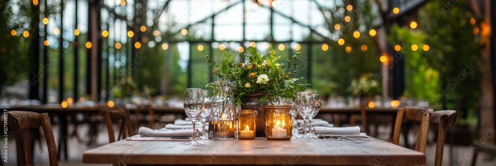 Poster rustic elegance in event planning harvest tables with candlelit settings under string lights in timb