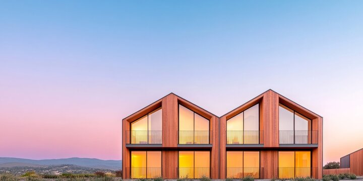 Modern Scandinavian Architecture Wooden Tiered Balconies on Sunset-Faced Apartments - Urban Real Estate Marketing and Sustainable Development Showcase