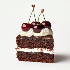 Minimalist Confectionery Elegance Chocolate Cake Slice with Whipped Cream and Cherries - High-Impact Food Styling for Culinary Marketing and Gourmet Branding