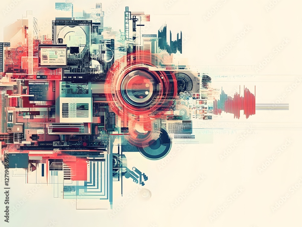 Aufkleber this abstract digital art piece features a vibrant mix of geometric shapes and lines, creating a vis