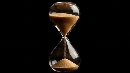 A sand timer is shown in a black background