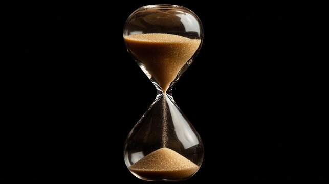 A sand timer is shown in a black background