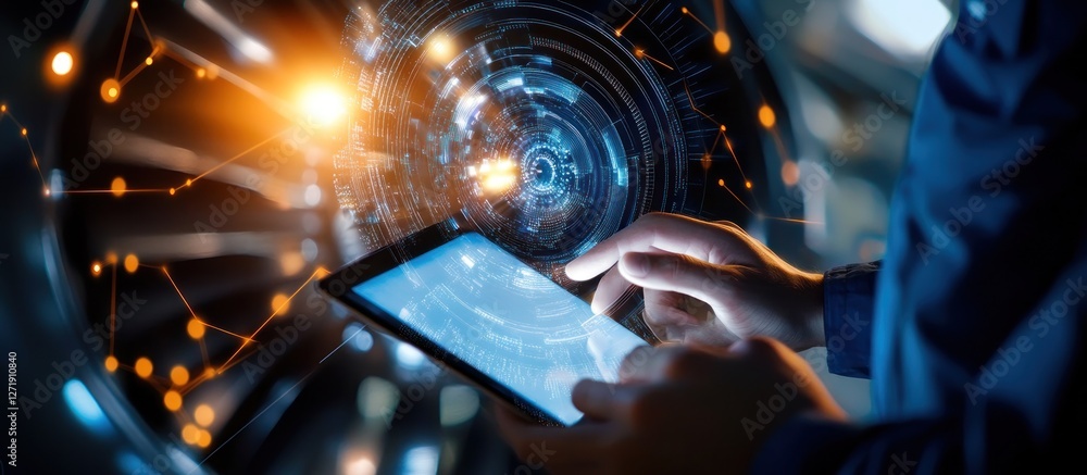 Aufkleber advanced technology integration displayed on a digital tablet screen
