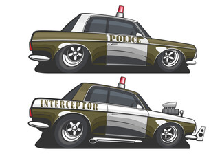 Police car vector illustration isolated. Cartoon Style Police Car Hand Drawn vector art. Patrol vehicle. Modern Police car. City urban police car. © CaraulanDesign