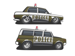 Police car vector illustration isolated. Cartoon Style Police Car Hand Drawn vector art. Patrol vehicle. Modern Police car. City urban police car. © CaraulanDesign