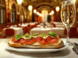 Grilled Tuna Sandwich Delight Upscale Restaurant Culinary Art Elegant Setting Close-Up View Gourmet Experience