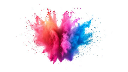 Abstract colorful holi paint powder festival explosion burst on transparent background. Explosive burst of multicolored powder spreading in all directions on a white background, 