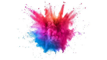 Abstract colorful holi paint powder festival explosion burst on transparent background. Explosive burst of multicolored powder spreading in all directions on a white background, 