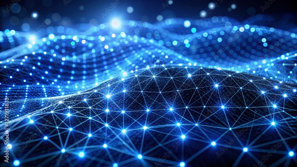 Poster futuristic digital wave network: abstract cyber space background with tilt-shift effect