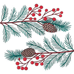 christmas background with fir branches and berries