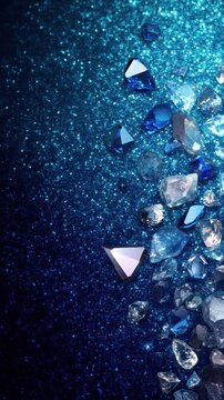 Glittering sapphire background adorned with precious crystal stones
