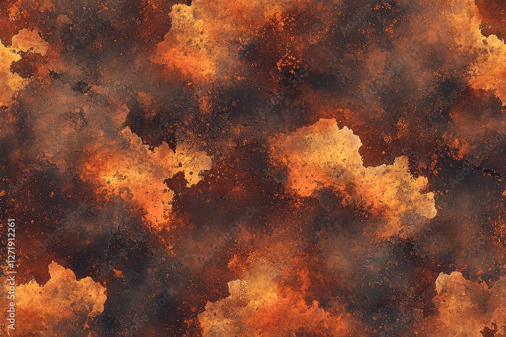Poster an artistic abstract background featuring textured blends of orange, yellow, and dark brown resembli