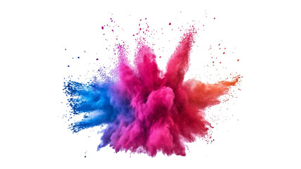 Abstract colorful holi paint powder festival explosion burst on transparent background. Explosive burst of multicolored powder spreading in all directions on a white background, 