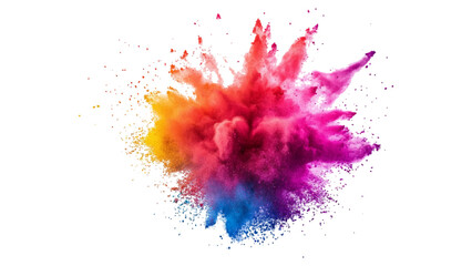 A vibrant explosion of colorful powder on a white background, explosion of colored powder against a white background, creating a vibrant abstract effect.