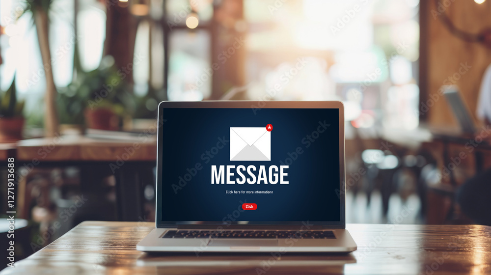 Poster email notification message showing on computer screen brisk. digital marketing message information t