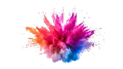 A vibrant explosion of colorful powder on a white background, explosion of colored powder against a white background, creating a vibrant abstract effect.