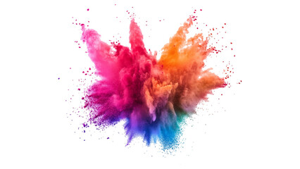Colorful mixed rainbow powder explosion isolated on white background. Rainbow paint splash multicolor powder explosion on white background.	