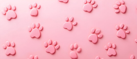 sweet panorama domestic animals paws over pink background perfect for pet item advertising