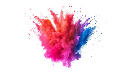 Colorful mixed rainbow powder explosion isolated on white background. Rainbow paint splash multicolor powder explosion on white background.	