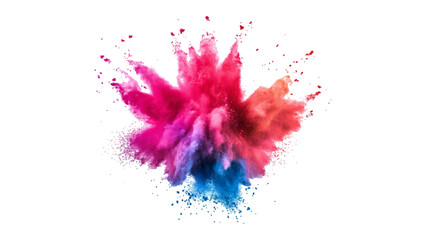 Colorful mixed rainbow powder explosion isolated on white background. Rainbow paint splash multicolor powder explosion on white background.	