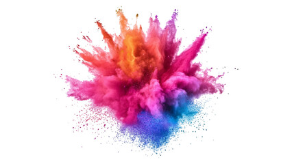 Colorful mixed rainbow powder explosion isolated on white background. Rainbow paint splash multicolor powder explosion on white background.	