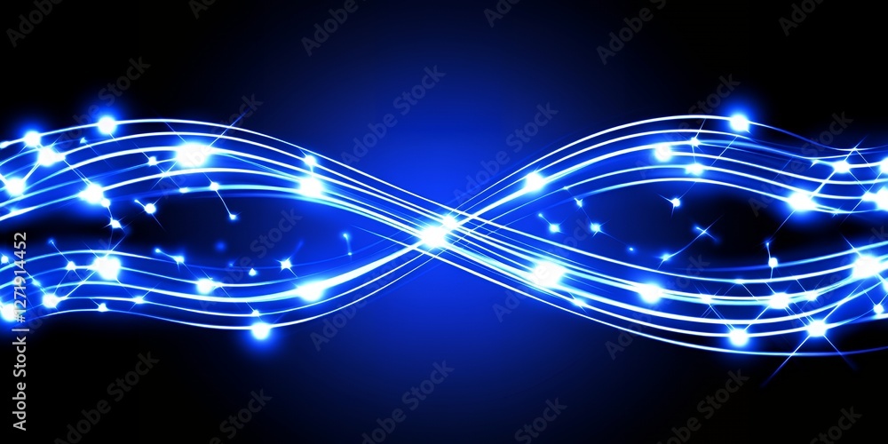 Poster abstract blue glowing wave lines background with sparkling lights design