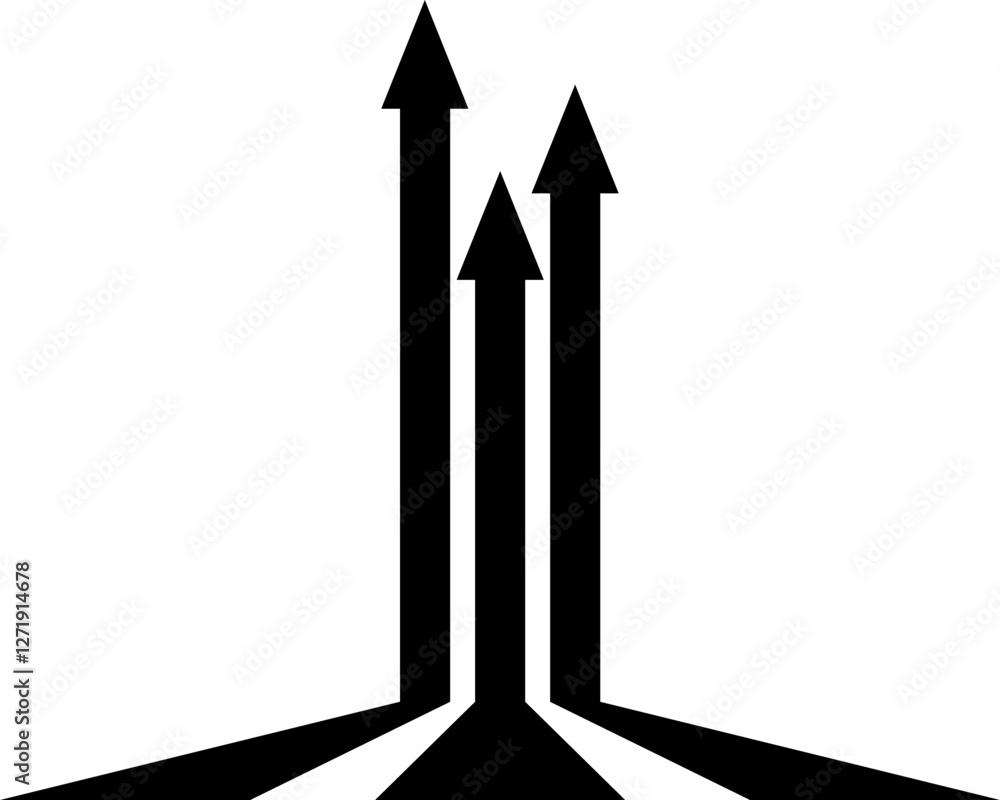 Wall mural abstract perspective line stripes arrow in black with 3d dimensional effect isolated on white.