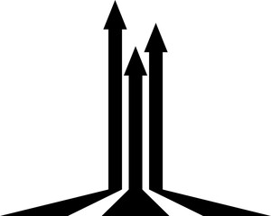 Abstract perspective line stripes arrow in black with 3d dimensional effect isolated on white.	