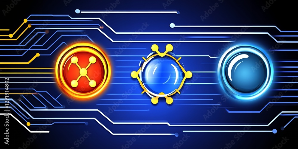 Poster abstract technology background with futuristic circuit board and glowing icons