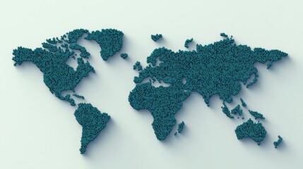 A digital world map created with binary code elements, symbolizing technology and global connectivity.