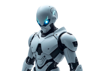 Anthropomorphic blue eye robot, Cute Mini ai robot isolated on transparent background