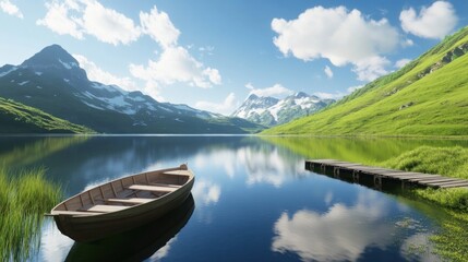 Obraz premium Alpine Lake Beauty: Reflections of Serenity and Mountain Majesty
