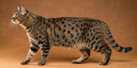 Naklejka premium Dark spotted fur covering the entire body of a large cat with a tawny brown background, fur texture, camouflage, savannah, wild