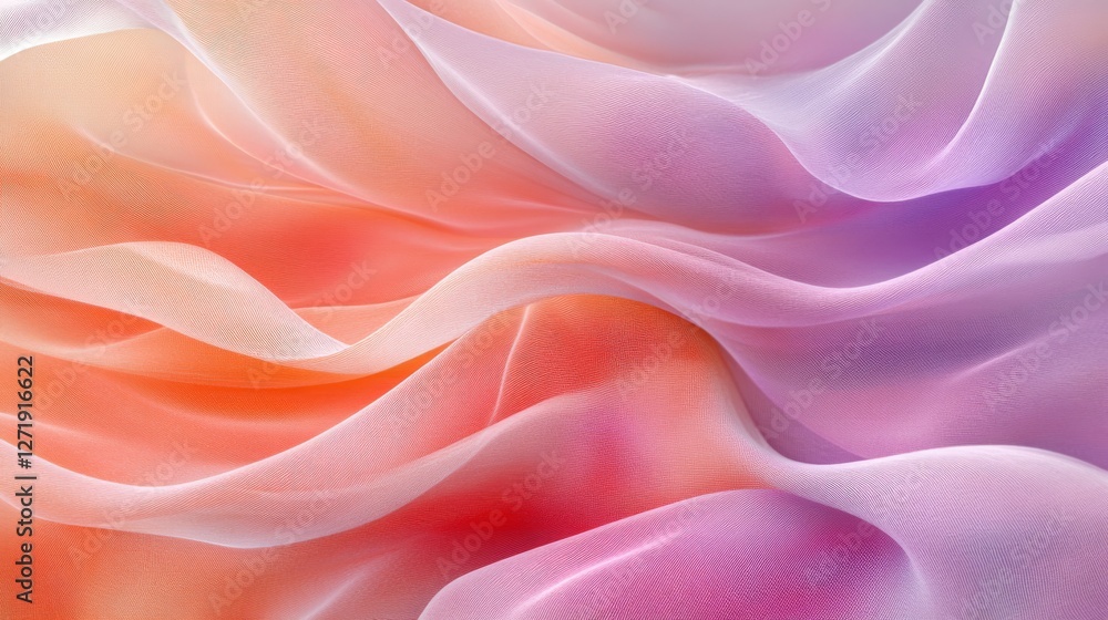 Poster flowing layers of sheer fabric exhibit a gradient of color