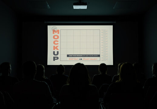 Projector Screen with People at Class Watching Mockup