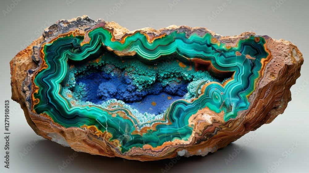 Poster intricate natural stone features striking turquoise and green bands showcasing smooth layers and uni