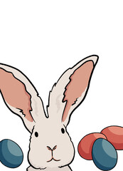 cute cartoon bunny easter rabbit with colored eggs on a white background. easter, spring illustration